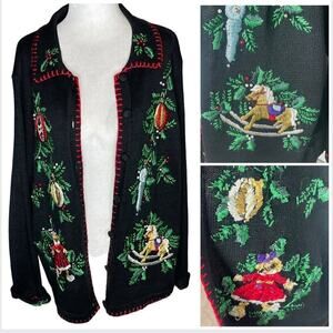 B.P Design Vintage Christmas Sweater Holiday Horse Doll Ornament Size Large